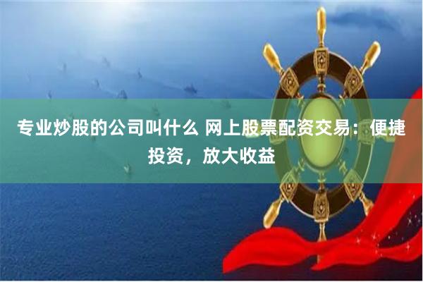 专业炒股的公司叫什么 网上股票配资交易：便捷投资，放大收益